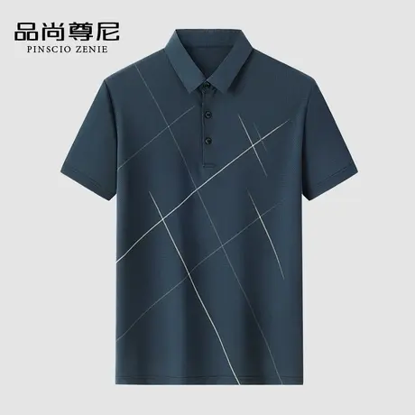 【凉感冰丝】爸爸夏季上衣设计感线条印花宽松中老年人短袖T恤男商品大图