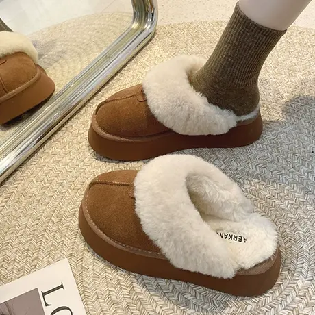 羊毛拖鞋女外穿2023新款冬季皮毛一体厚底包头毛毛拖鞋加绒雪地靴商品大图