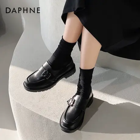 达芙妮黑色乐福鞋女2022新款粗跟单鞋英伦风小皮鞋女日系jk制服鞋图片