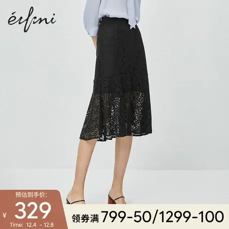 伊芙丽半身裙秋冬女高腰显瘦A字裙中长款黑色半身裙冬天配毛衣图片