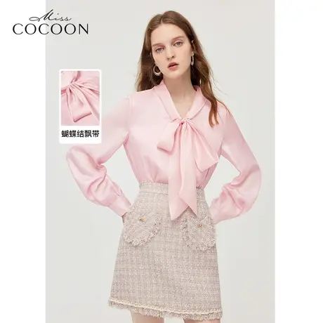 【秋上新】missCOCOON蝴蝶结飘带设计上衣2023秋装新款女长袖衬衫商品大图