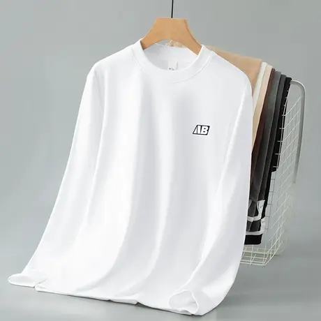 重磅德绒长袖t恤男秋冬圆领白色上衣服双面绒保暖内搭打底衫秋衣商品大图