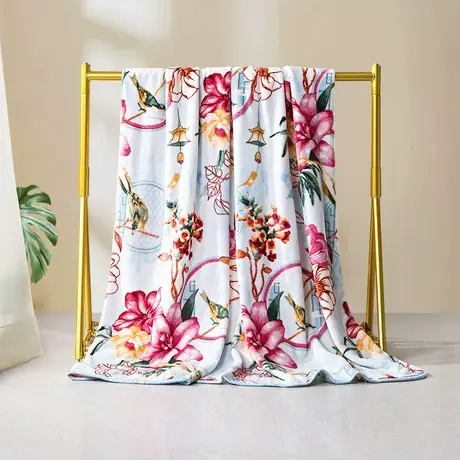 富安娜家纺毛毯毛巾被秋冬印花空调小毯子午睡毯沙发毯【9.9元】商品大图