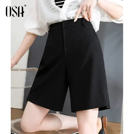 OSA欧莎高腰黑色休闲直筒五分短裤女春秋显瘦垂感窄版阔腿西装裤图片