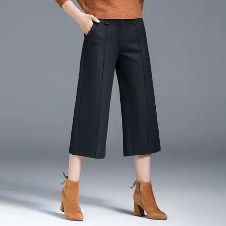 【清仓捡漏】羊毛呢阔腿裤女秋冬小个子七分裤冬季八分直筒休闲裤商品大图