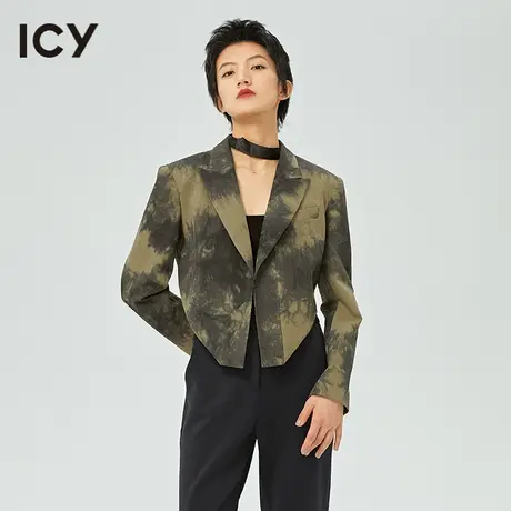 icy春秋新款复古小众渐变扎染开叉短西装外套【梦会停设计】商品大图