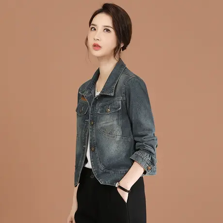 【1月17日春装上新7.8折】复古休闲拼接牛仔短外套女宽松显瘦夹克图片