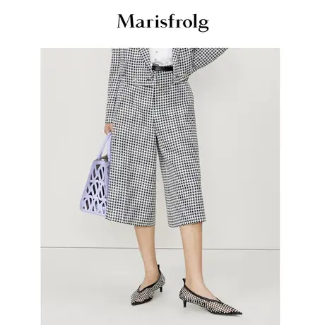 【千鸟格】玛丝菲尔春新款五分休闲阔腿裤短裤子女秋冬图片