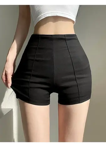 女团短裤女夏季2024新款高腰弹力紧身包臀外穿打底裤黑色美式热裤商品大图