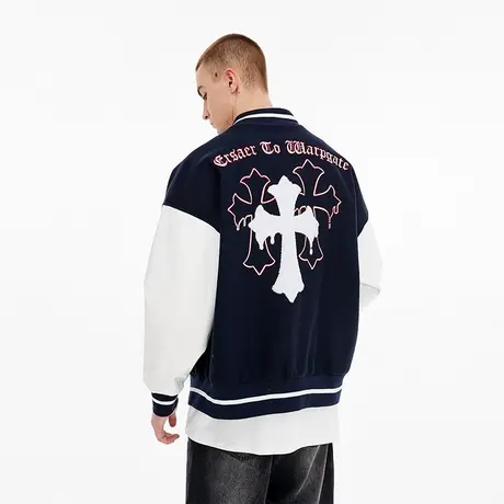 ！ER十字架棒球服男美式潮牌情侣装外套秋季oversize休闲夹克商品大图