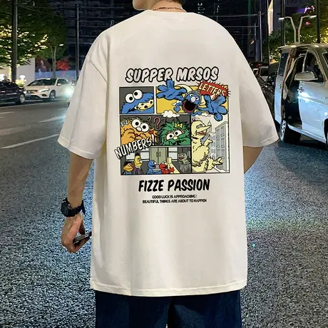 重磅日系短袖T恤男2024夏季新款纯棉体恤ins休闲宽松动漫情侣上衣图片