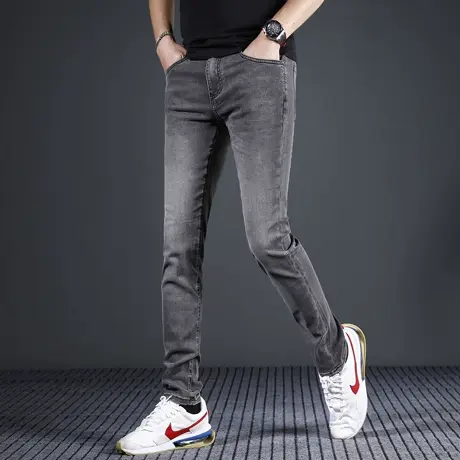 高端牛仔裤男2024新款修身小脚春夏季薄款灰色弹力休闲男士长裤子商品大图