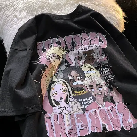 纯棉短袖t恤女oversize美式复古小众设计感宽松情侣装潮牌ins上衣商品大图