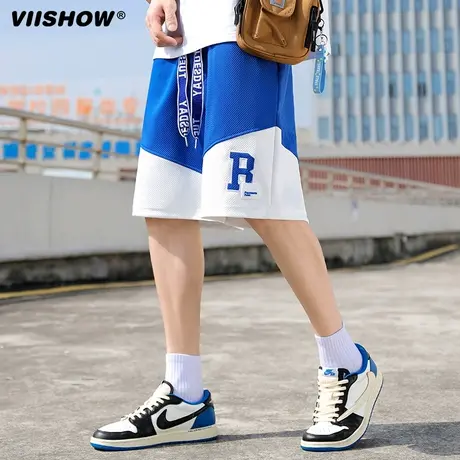 VIISHOW复古网眼短裤男夏季潮运动休闲四五分裤篮球裤训练健身裤商品大图