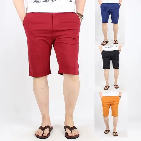 夏季新款潮胖彩色高弹力特大号加肥加大码男士休闲针织短裤商品大图