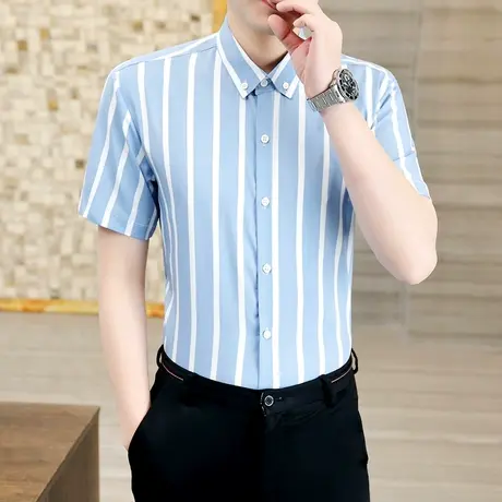 男士短袖衬衫夏季时尚休闲商务正装衬衣潮流男装半袖薄款条纹寸衫商品大图