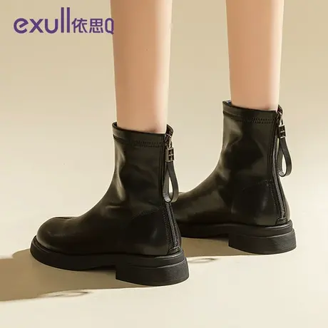 依思q女短靴瘦瘦靴2023新款棉鞋秋冬女鞋马丁靴加绒靴子切尔西靴商品大图