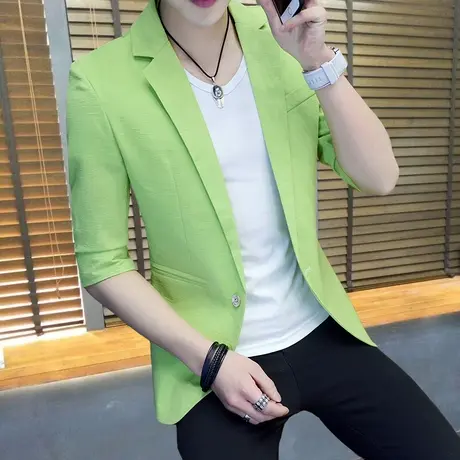 薄款男士中袖小西装韩版修身七分袖西服春夏季休闲外套帅气潮单西商品大图