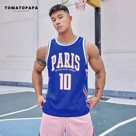 TOMATOPAPA夏季新款背心圆领2023网面透气网孔印花潮流百搭男上衣商品大图