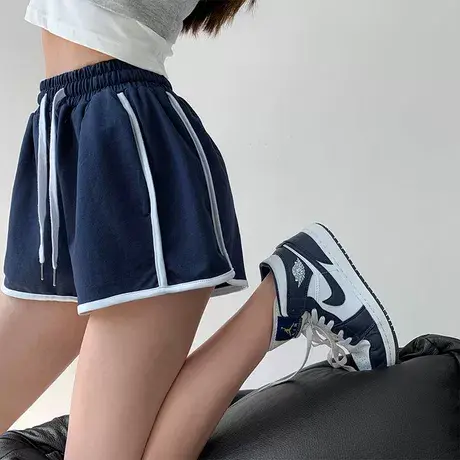 阔腿短裤女粗腿梨形遮跨大码胖mm夏显瘦宽松运动条纹a字热裤200斤商品大图