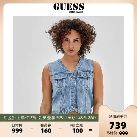GUESSOriginals23新女短款V领显瘦复古蓝牛仔马甲-W3GG21D4XY0图片