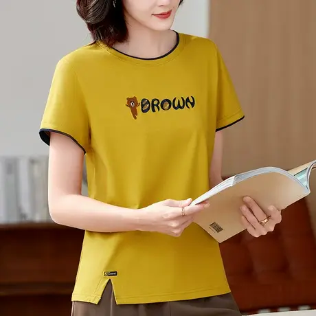 2023夏季时尚百搭卡通刺绣圆领短袖重磅T恤衫大码女装休闲上衣潮商品大图