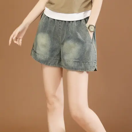 韩潮袭人松紧腰休闲阔腿牛仔短裤女2023夏季新款宽松显瘦热裤子商品大图