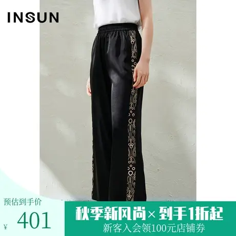 恩裳2023年春季新款仿真丝高密缎休闲裤高级撞色舒适裤子图片