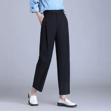 黑色西装裤女秋季2023新款高腰宽松通勤哈伦休闲裤垂感九分直筒裤商品大图