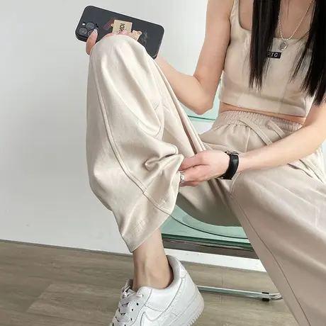 阔腿裤女春秋2023年新款高腰直筒宽松显瘦小个子休闲运动香蕉裤潮商品大图