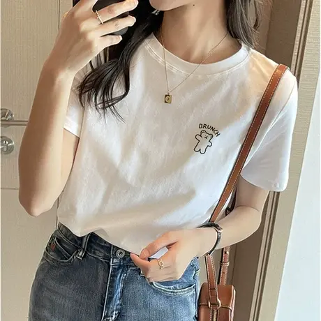 纯棉基础款短袖白色T恤女2023年夏季新款辣妹上衣百搭体恤打底衫图片