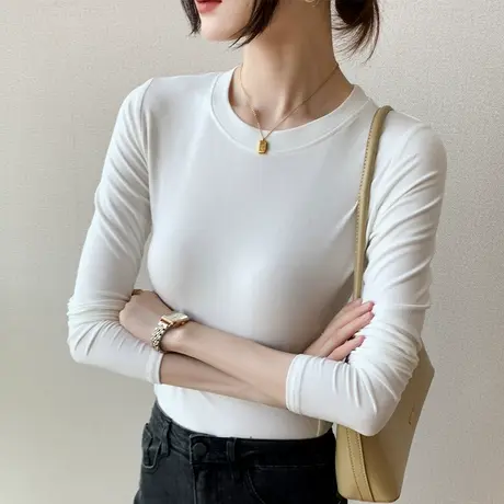 圆领修身长袖打底衫女装2023春季新款西装内搭纯色百搭基础款上衣商品大图