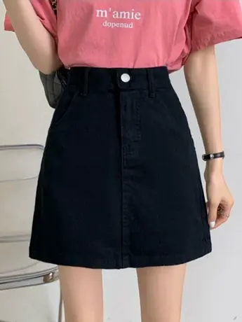 清仓捡漏黑色牛仔半身裙女2023夏季韩版新款高腰包臀A字百搭短裙图片