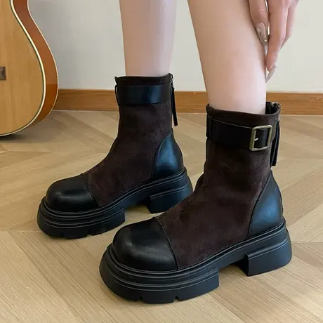 时尚厚底马丁靴女2023年秋季新款做旧牛仔布靴ins潮超火爆款短靴图片