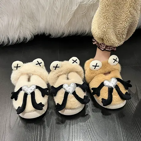 小众设计感厚底毛毛鞋女外穿2023秋季新款可爱居家防滑包头棉拖鞋商品大图