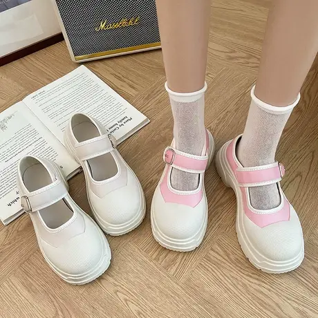 镂空跟厚底浅口圆头单鞋女2023秋季新款软妹风萝莉松糕气质小众鞋图片