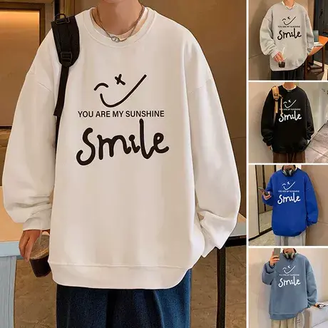 笑脸卫衣男潮流套头秋冬季2023新款外套宽松圆领内搭打底潮牌长袖商品大图