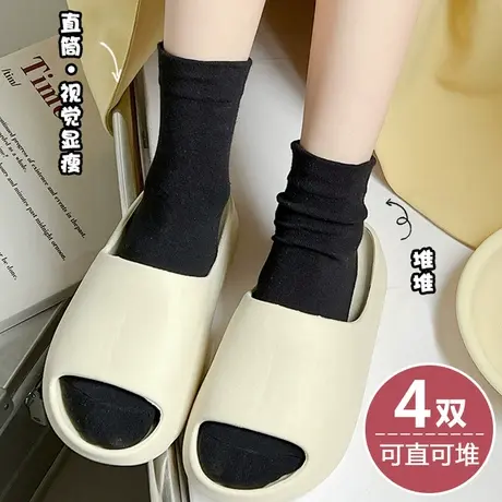 黑色袜子女春秋季短款中短筒潮堆堆棉袜女孩大童学生配小皮鞋穿的商品大图