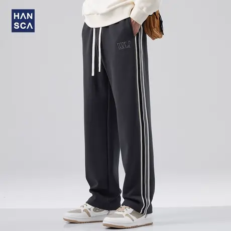 hansca条纹宽松卫裤男秋冬款加绒直筒裤子美式潮牌休闲阔腿运动裤商品大图