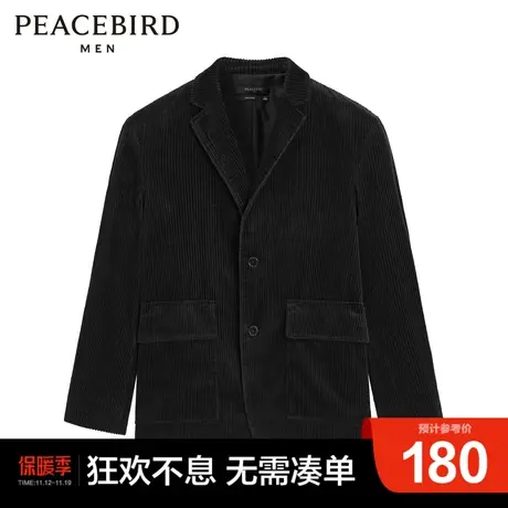 太平鸟男装 秋季潮流休闲黑色灯芯绒时尚西服西装外套男图片
