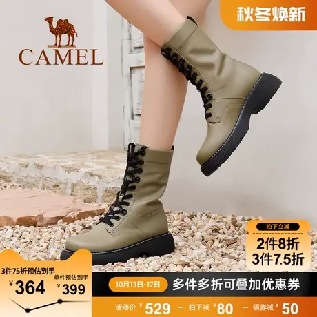 骆驼女鞋2023秋冬新款真皮厚底机车马丁靴女短靴140076417商品大图