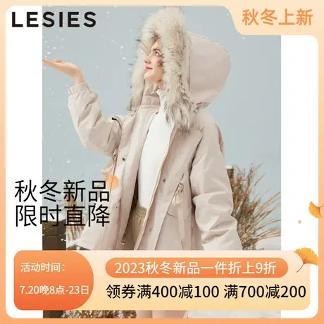 蓝色倾情冬款女装 粉色貉子大毛领白鸭绒连帽羽绒服短款商品大图