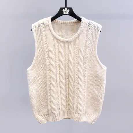 复古圆领麻花针织马甲女秋冬2023新款宽松高级感外搭无袖毛衣背心图片