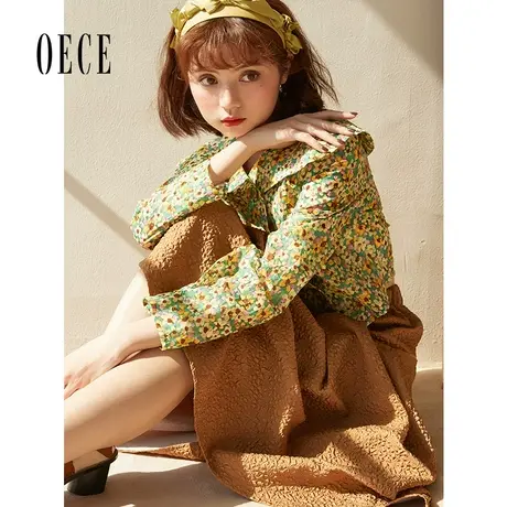 Oece复古碎花衬衫2022年秋季新款女装设计感小众衬衣法式短款上衣图片