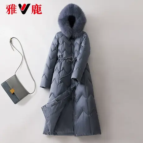 雅鹿大狐狸毛领羽绒服女中长款2022冬季新款系带时尚保暖外套高端商品大图