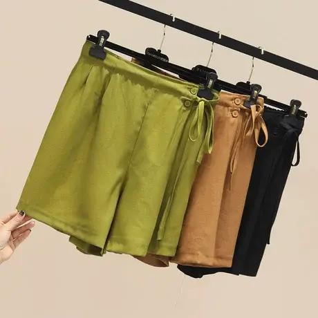高腰绑带西装短裤女夏薄款垂感显瘦a字阔腿裤宽松休闲松紧腰热裤商品大图