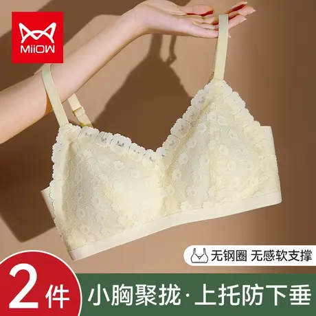 猫人内衣女聚拢小胸防下垂上托无钢圈收副乳胸罩性感蕾丝美背文胸图片