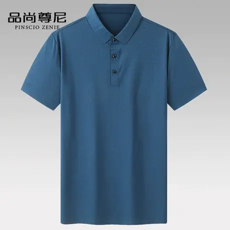男士短袖t恤高端冰丝无痕轻薄复古花纹宽松polo衫中老年爸爸夏装图片