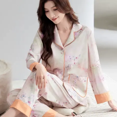 2025新款春夏秋季仿真丝睡衣女长袖长裤高级感丝绸家居服冰丝套装商品大图