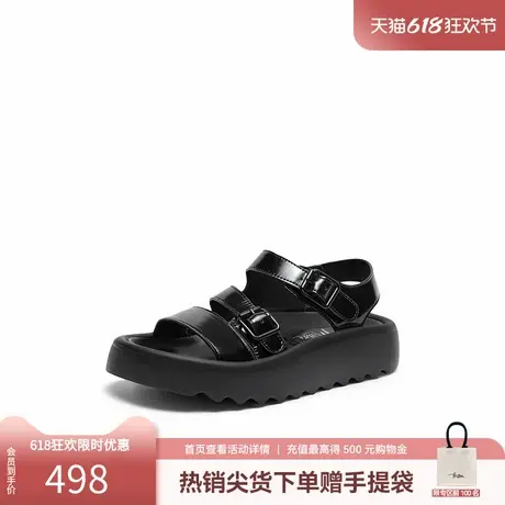 预售millie's妙丽夏季真皮厚底金属扣时尚舒适凉鞋女JL220BL4商品大图